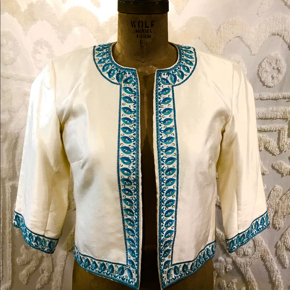 Michael Kors Silk White & Blue 3/4 Bolero blazer